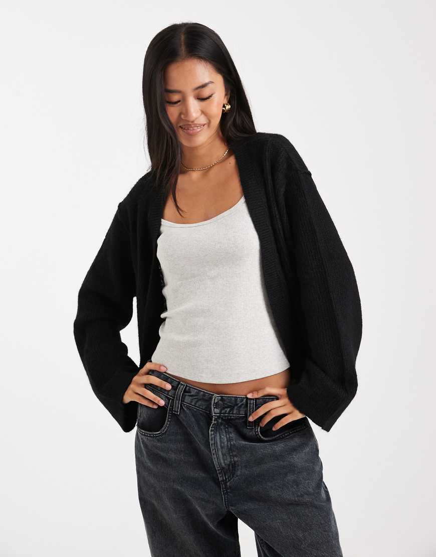 Miss Selfridge - Strickjacke mit offenem Design in Schwarz-Grau von Miss Selfridge