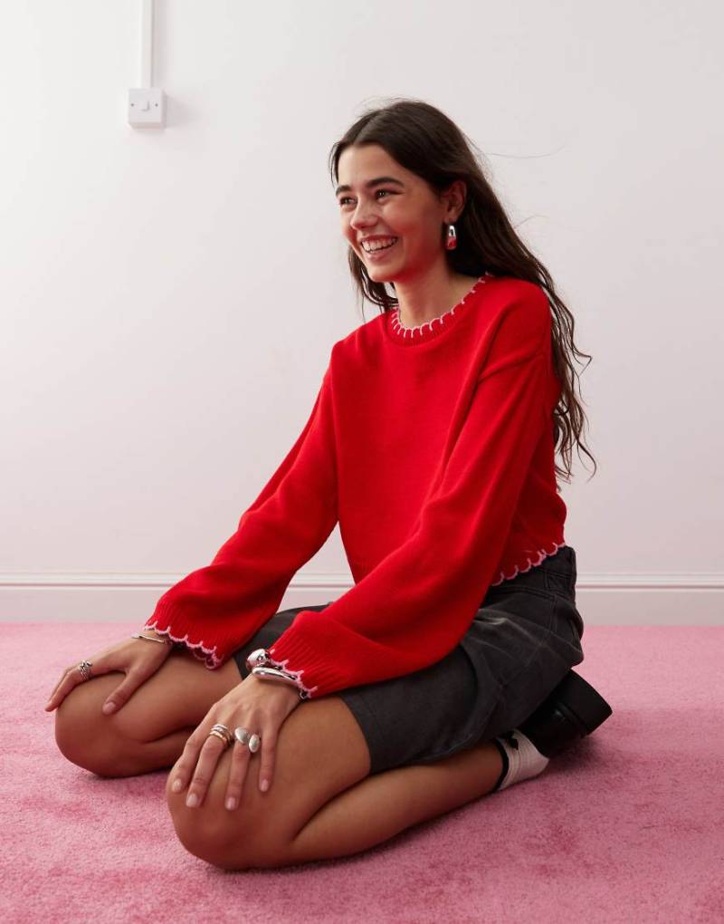 Miss Selfridge - Strickpullover in Rot mit Saumstich von Miss Selfridge