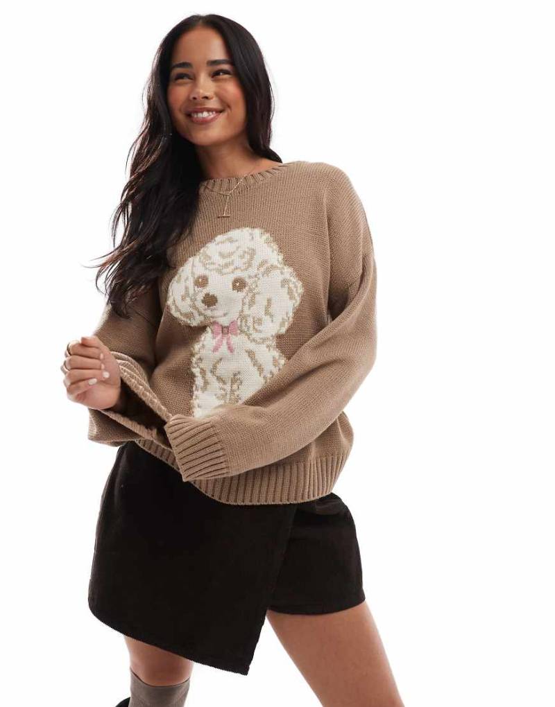 Miss Selfridge - Strickpullover mit Hündchen-Design-Braun von Miss Selfridge