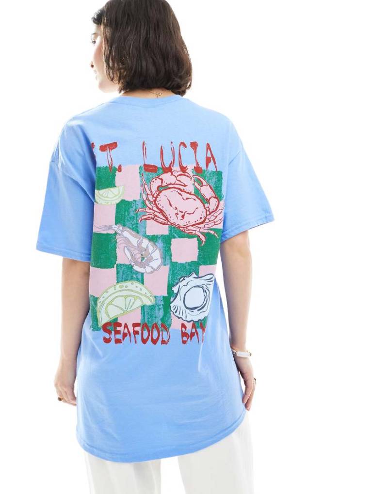 Miss Selfridge - T-Shirt in Blau mit „St. Lucia"-Muschelprint von Miss Selfridge