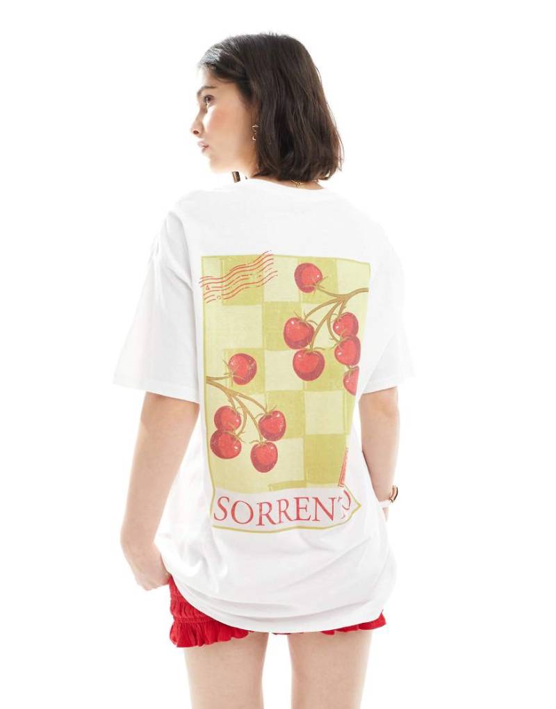 Miss Selfridge - T-Shirt in Weiß mit sommerlichem Tomaten-Print auf der Rückseite von Miss Selfridge
