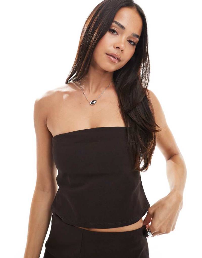 Miss Selfridge - Trägerloses Bengalin-Oberteil in Schokobraun, Kombiteil von Miss Selfridge