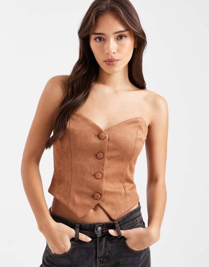 Miss Selfridge - Trägerloses Korsett-Oberteil aus Wildlederimitat-Brown von Miss Selfridge