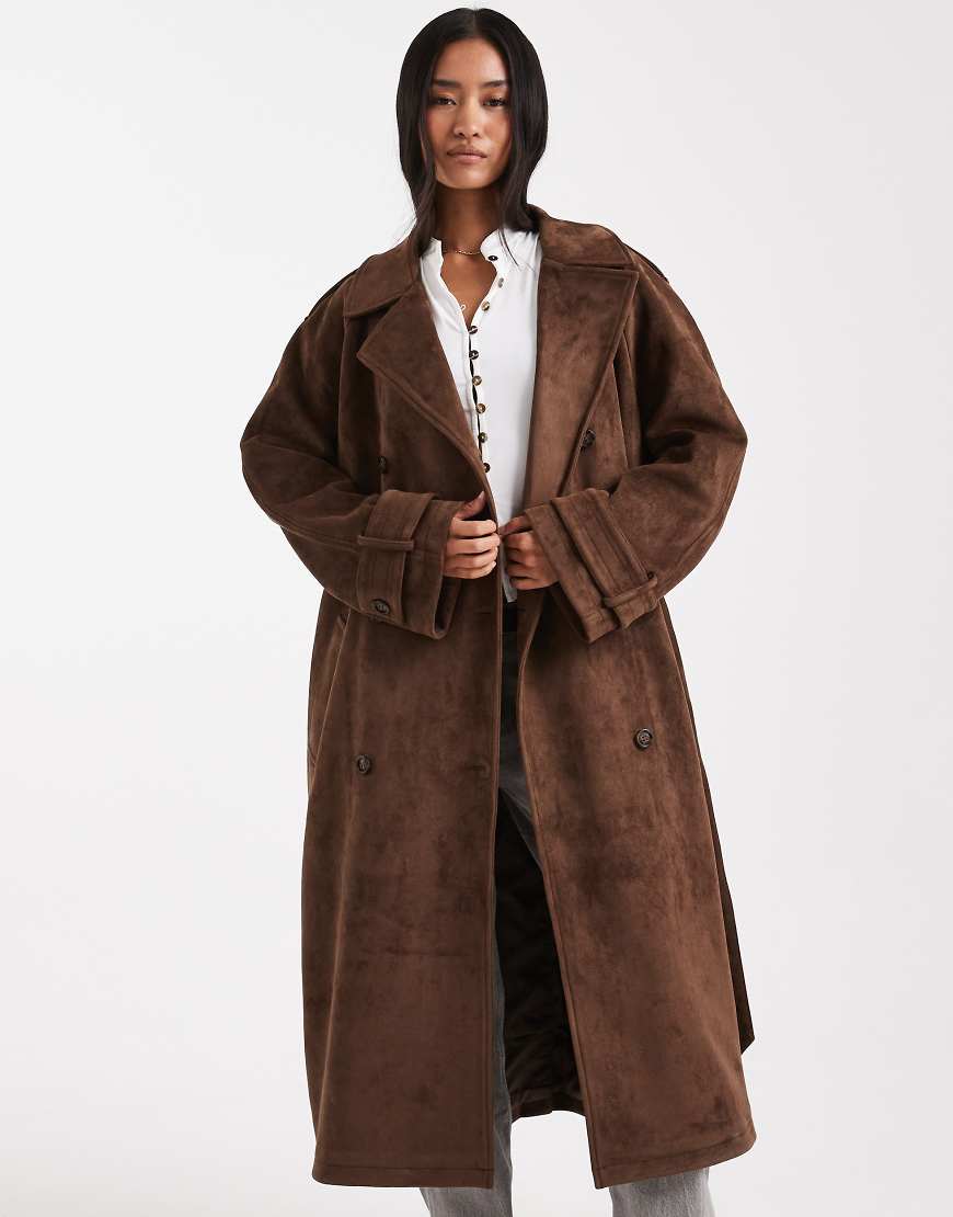 Miss Selfridge - Trenchcoat aus Wildlederimitat in Schokobraun-Brown von Miss Selfridge