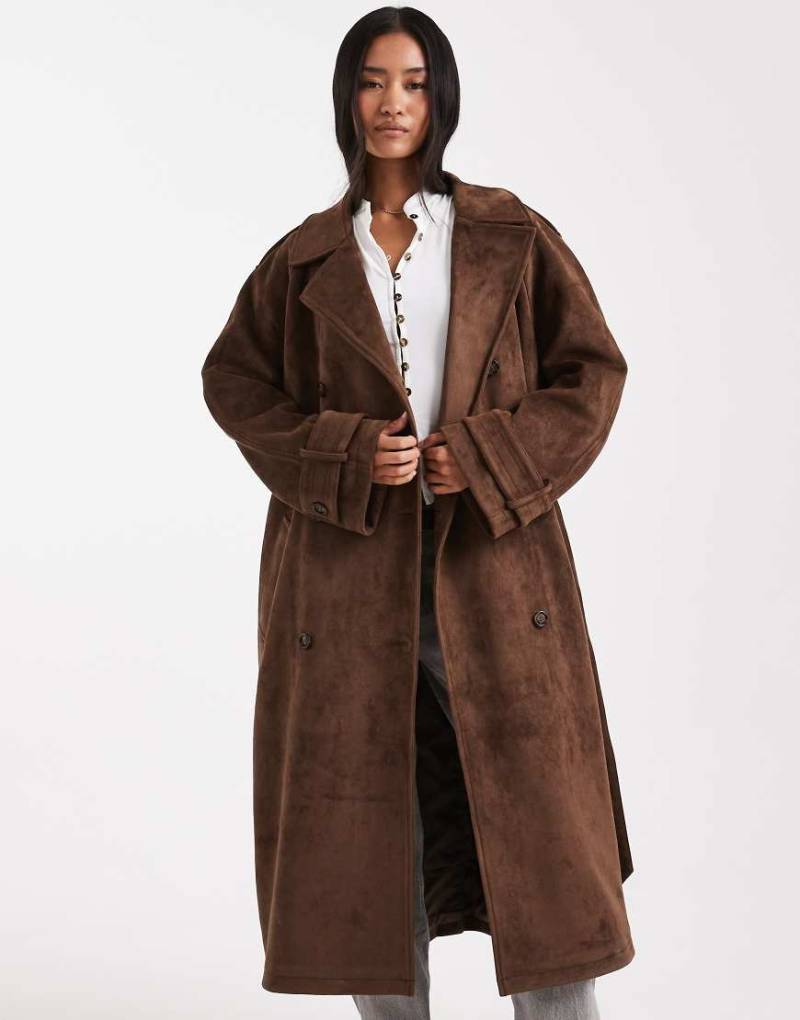 Miss Selfridge - Trenchcoat aus Wildlederimitat in Schokobraun-Brown von Miss Selfridge