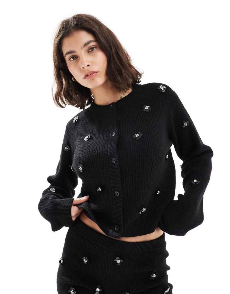 Miss Selfridge - Verzierte Strickjacke in Schwarz, Kombiteil von Miss Selfridge