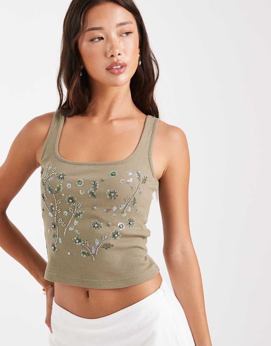 Miss Selfridge - Verziertes Camisole-Top in Salbeigrün von Miss Selfridge