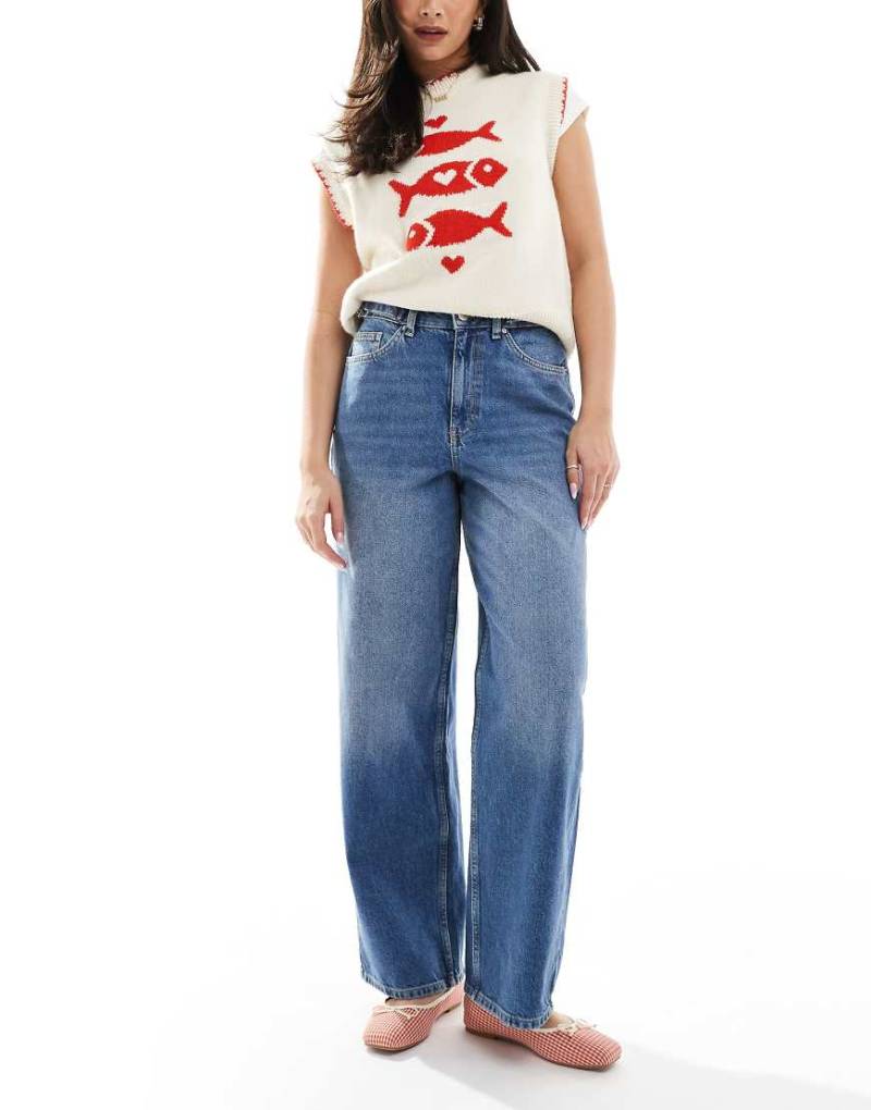 Miss Selfridge - Weite Jeans mit elastischem Bund-Blau von Miss Selfridge