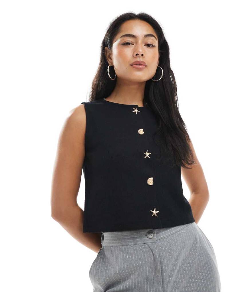Miss Selfridge - Weste in Schwarz mit Muschelmotiven aus Metall von Miss Selfridge
