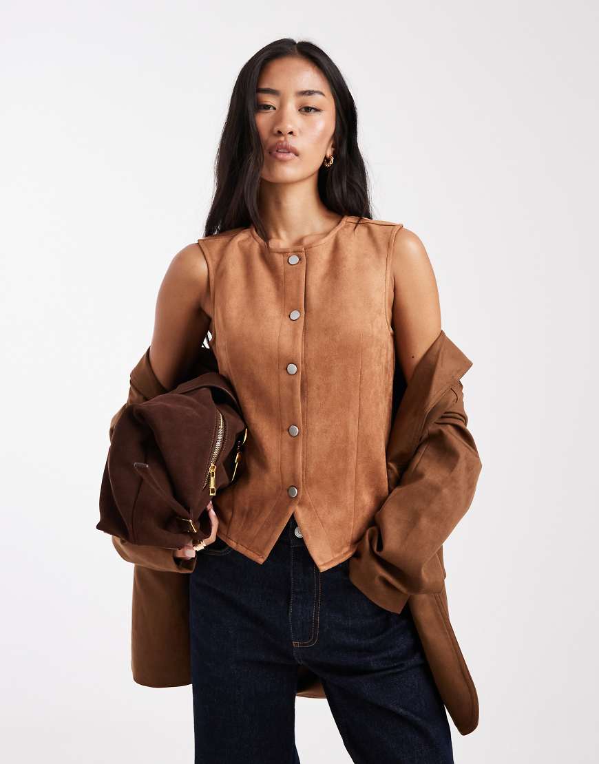 Miss Selfridge - Weste in Wildlederoptik-Brown von Miss Selfridge