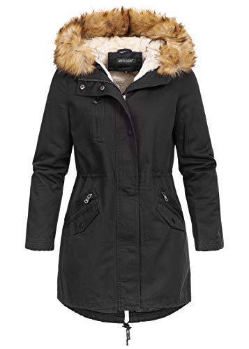 Miss Sexy Damen Winterparka Winterjacke Mantel Kapuze 100% Baumwolle Webpelz & Teddyfutter herausnehmbar, schwarz beige, Gr:XL von Miss Sexy