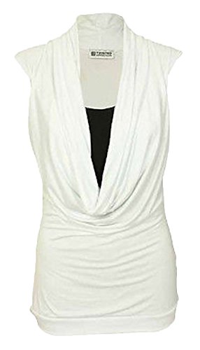 Miss Sixty Damen Geraffte Wasserfall Ausschnitt Oberteil Weste Damen Ärmellos Tief Nacken Top Bluse 8-26 - Weiß, Damen, 38 von Miss Sixty