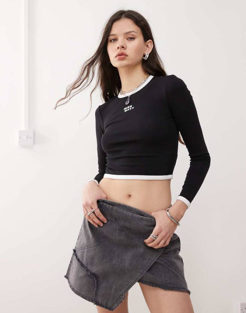 Miss Sixty - Langärmliges Ringer-T-Shirt in Schwarz von Miss Sixty