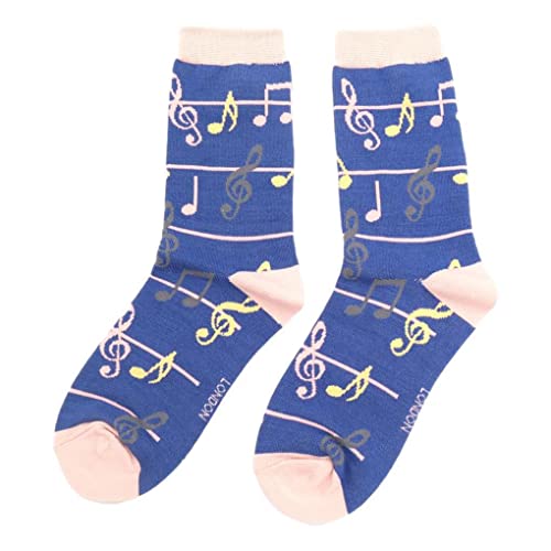 Damen Knöchelsocken mit Violinschlüssel und Musiknoten, Denimblau, Einheitsgröße Damen Knöchelsocken mit Violinschlüssel und Musiknoten, Denimblau, Einheitsgröße von Miss Sparrow