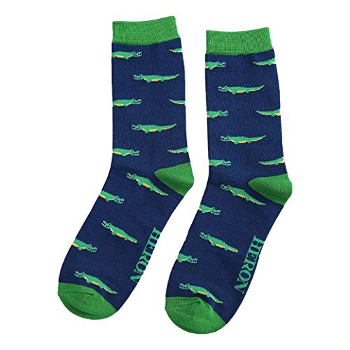 Herren-Knöchelsocken in Krokodil-Optik auf Marineblau, Einheitsgröße von Miss Sparrow