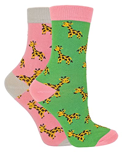 Miss Sparrow 2er Pack Mädchen Bambus Socken Neuheit Lustige Animal Socken | Atmungsaktiv Tier Muster Socken (2-3 Jahre, Giraffen) von Miss Sparrow