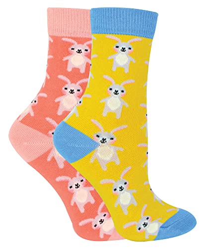 Miss Sparrow 2er Pack Mädchen Bambus Socken Neuheit Lustige Animal Socken | Atmungsaktiv Tier Muster Socken (4-6 Jahre, Kaninchen) von Miss Sparrow