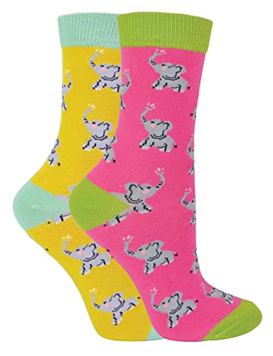 Miss Sparrow 2er Pack Mädchen Bambus Animal Socken (7-9 Jahre, Elefanten) von Miss Sparrow