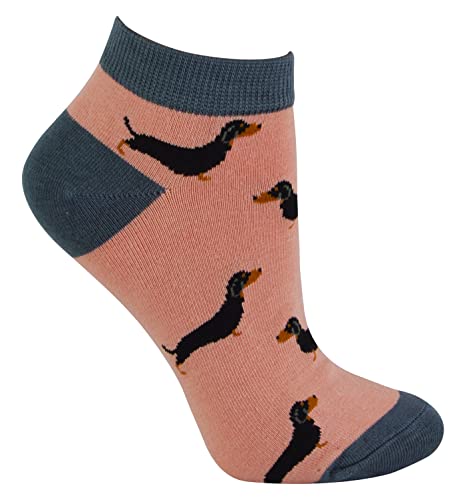 Miss Sparrow Damen Bambus Sneaker Socken Atmungsaktiv Low Cut Socken für Frauen, Wursthunde (Rosa), 4-7 von Miss Sparrow