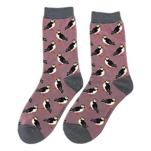 Papageientaucher auf Mauve Damen-Knöchelsocken für Erwachsene, Einheitsgröße von Miss Sparrow