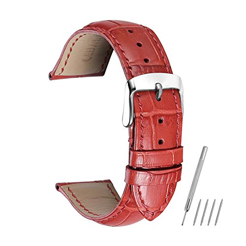 14/16/18/19/20/21/22/24mm-Krokodil-Muster Kuh Lederband Armband Edelstahl Dornschließe Uhrenarmband, Rot 16mm von Miss99
