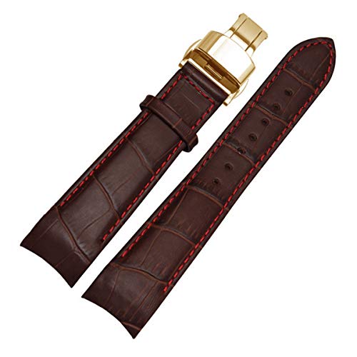 Curved End Men 'S Uhrenarmbänder Herrenarmband Zubehör Uhr Leder Mit Butterfly Schnalle 20 21 22mm, Braun Rot x Gold, 21mm von Miss99