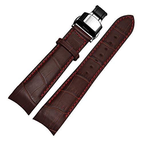 Curved End Men 'S Uhrenarmbänder Herrenarmband Zubehör Uhr Leder Mit Butterfly Schnalle 20 21 22mm, Braun Rot x Schwarz, 21mm von Miss99