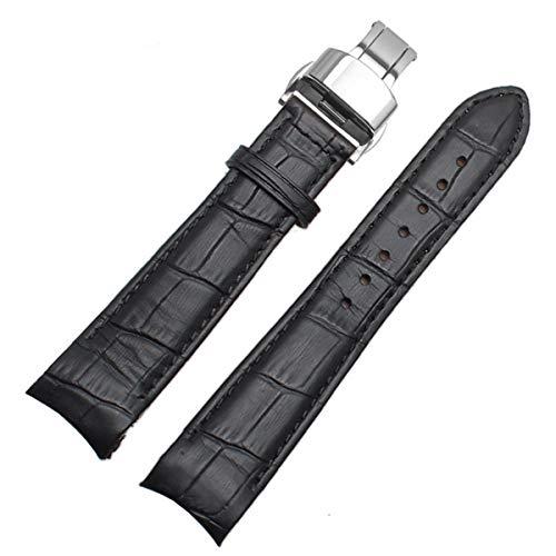 Curved End Men 'S Uhrenarmbänder Herrenarmband Zubehör Uhr Leder Mit Butterfly Schnalle 20 21 22mm, Schwarz x Silber Schnalle, 21mm von Miss99