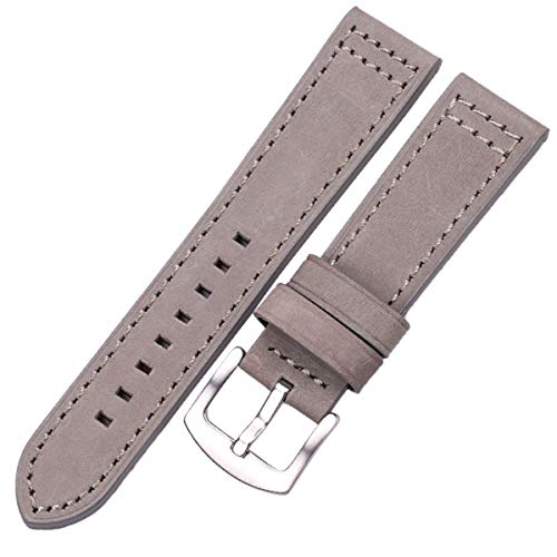 Leder Uhrenarmbänder Armband Schwarz Blau Grau Braun Rindsleder Uhrenarmband für Frauen Männer 18 20mm 22mm 24mm Armband, Grau Silber Schnalle, 22mm von Miss99