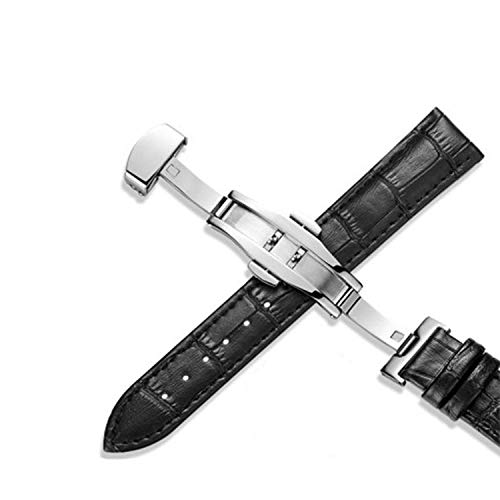 Plus Echtleder Uhrenarmbänder 12-24 mm Universaluhr Butterfly Buckle Band Stahl Schnalle 22 mm Uhrenarmband, Silber-Schwarz, 14 mm von Miss99