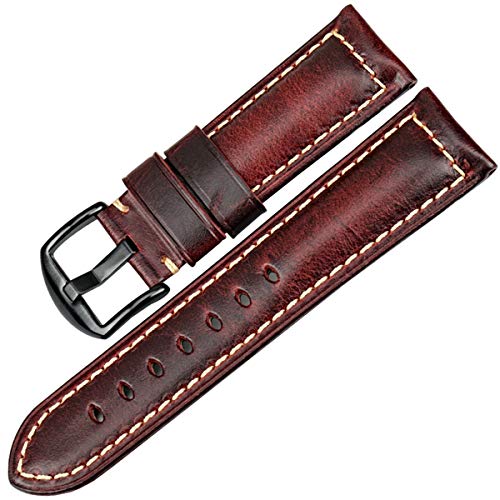 Uhrenzubehör Armband Retro Oil Wax Leather Uhrenarmband 20mm 22mm 24mm 26mm Uhrenarmband, Rot B, 19mm von Miss99