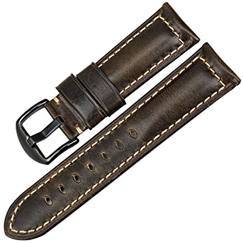 Uhrenzubehör Uhrenarmband Retro Oil Wax Leather Uhrenarmband 20mm 22mm 24mm 26mm Armband, Grün B, 19mm von Miss99