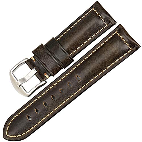 Uhrenzubehör Uhrenarmband Retro Oil Wax Leather Uhrenarmband 20mm 22mm 24mm 26mm Armband, Grün S, 18mm von Miss99