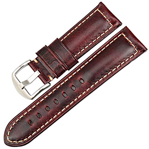 Uhrenzubehör Uhrenarmband Retro Oil Wax Leather Uhrenarmband 20mm 22mm 24mm 26mm Uhrenarmband Armband, Rot S, 24mm von Miss99