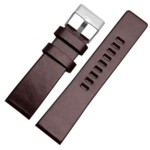 Universal Leder Uhrenarmband Armbanduhr Gürtel Armband Riemen 22mm 24mm 26mm 28mm 30mm, Drak Braun Silber B, 26mm von Miss99