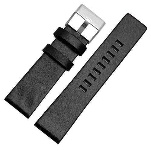 Universal Leder Uhrenarmband Armbanduhr Gürtel Armband Riemen 22mm 24mm 26mm 28mm 30mm, Schwarz Silber Schnalle, 22mm von Miss99