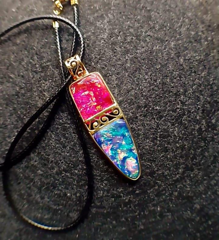 Barock Zweifarbiger Artopal Anhänger | Blau-Rot Handmade Statement Pendant Kunststein Anhänger| Geschenk Für Sie Einzigartiger Schmuck von MissArtOpal