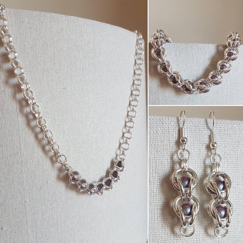 Swarovski Perle Halskette, Armband Und Ohrringe Schmuck-Set - Schillernden Roten Glas Gefasste Perlenkette von MissBJewellery