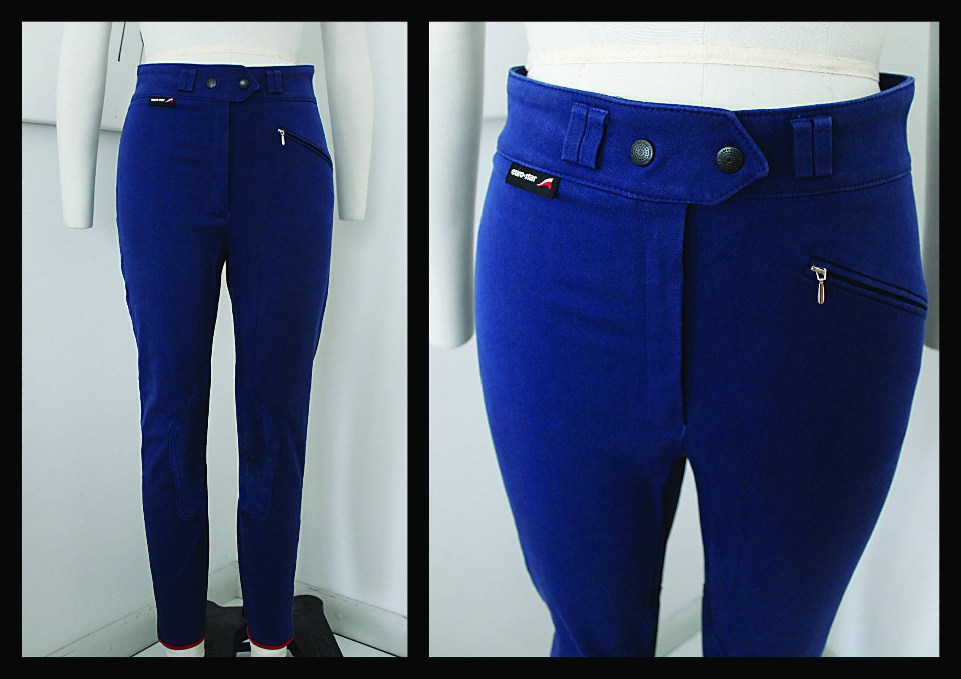 stretchy Reiten Pants, Equestrian, Blue, Size40, Size10, Activewear, Slim Fit Leder Patch von MissBrummell