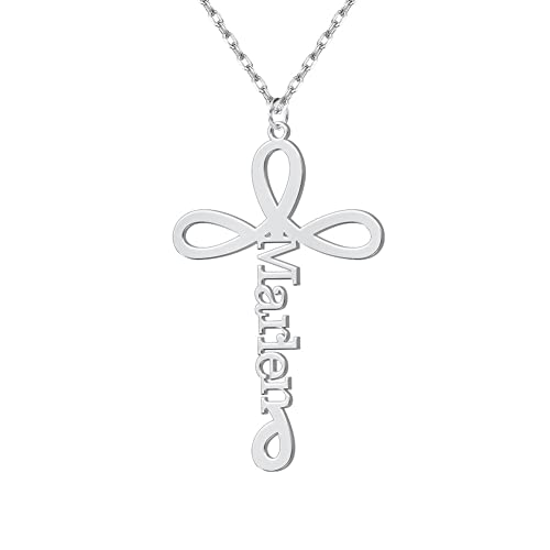 MissChic Kreuz Namenskette,Personalisierte Kreuz Kette,Silber/Vegoldet Kette mit Name, Personalisierter Schmuck für Freuen, Herren, Freundin, Mutter, Schwester von MissChic