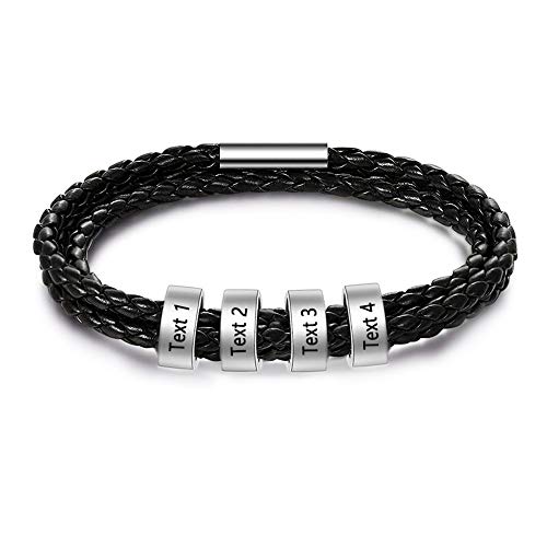 MissChic Namensarmbänder Personalisierte Schwarz/Braun/Weiß Armband S925 Silber Herren Lederarmband Gravur Geflochten Leder Männer Armbänder Freundschaft Familie Geschenk für Valentinstag Geburtstag von MissChic