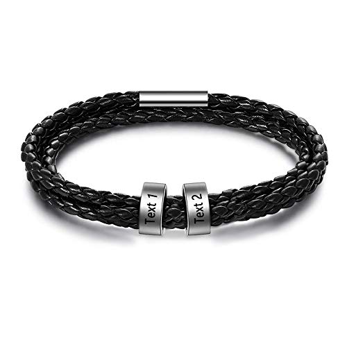 MissChic Namensarmbänder Personalisierte Schwarz/Braun/Weiß Armband S925 Silber Herren Lederarmband Gravur Geflochten Leder Männer Armbänder Freundschaft Familie Geschenk für Valentinstag Geburtstag von MissChic