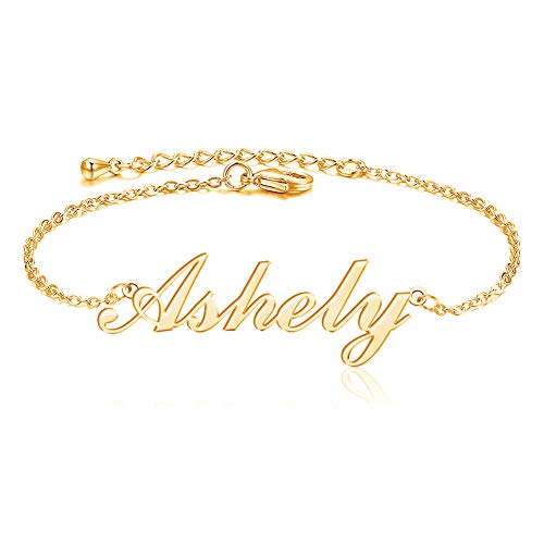 MissChic Namensarmband, Silber/Vergoldet/Rosé vergoldet fußkette, Personalisiertes armband mit namen für Frauen Mädchen Schwester Freundin Mutter Tochter von MissChic