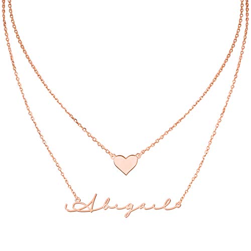 MissChic Personalisierte Anhänger Halskette, Geschichtete Halskette, Namenskette, Silber Personalisierte Kette,18K Rosegold/Gold Vergoldet Halskette, aussagekräftige Halskette, Herz Halskette von MissChic