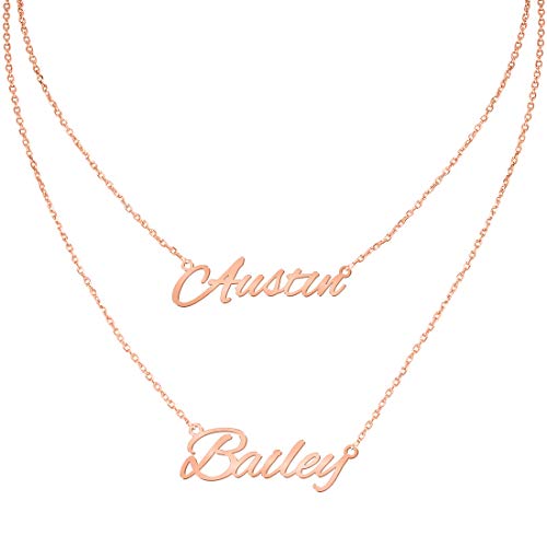 MissChic Personalisierte Anhänger Halskette, Geschichtete Halskette, Namenskette, Silber Personalisierte Kette,18K Rosegold/Gold Vergoldet Halskette, aussagekräftige Halskette, Herz Halskette von MissChic