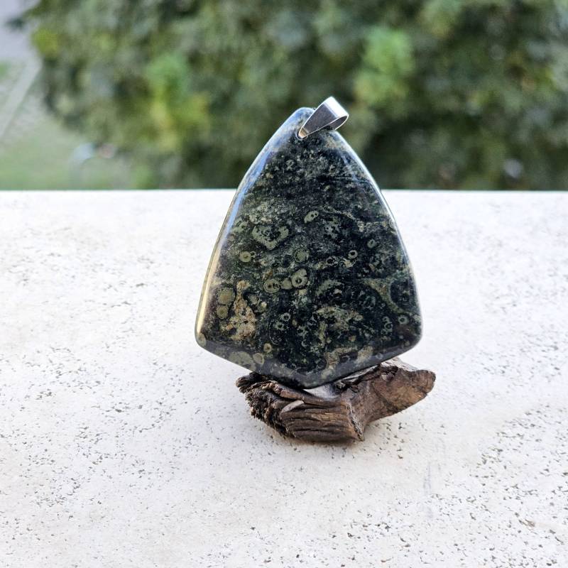 Grün - Schwarzes Kambaba Jaspis Schild Anhänger Mit Edelstahl Verschluss von MissCitizenJewelry