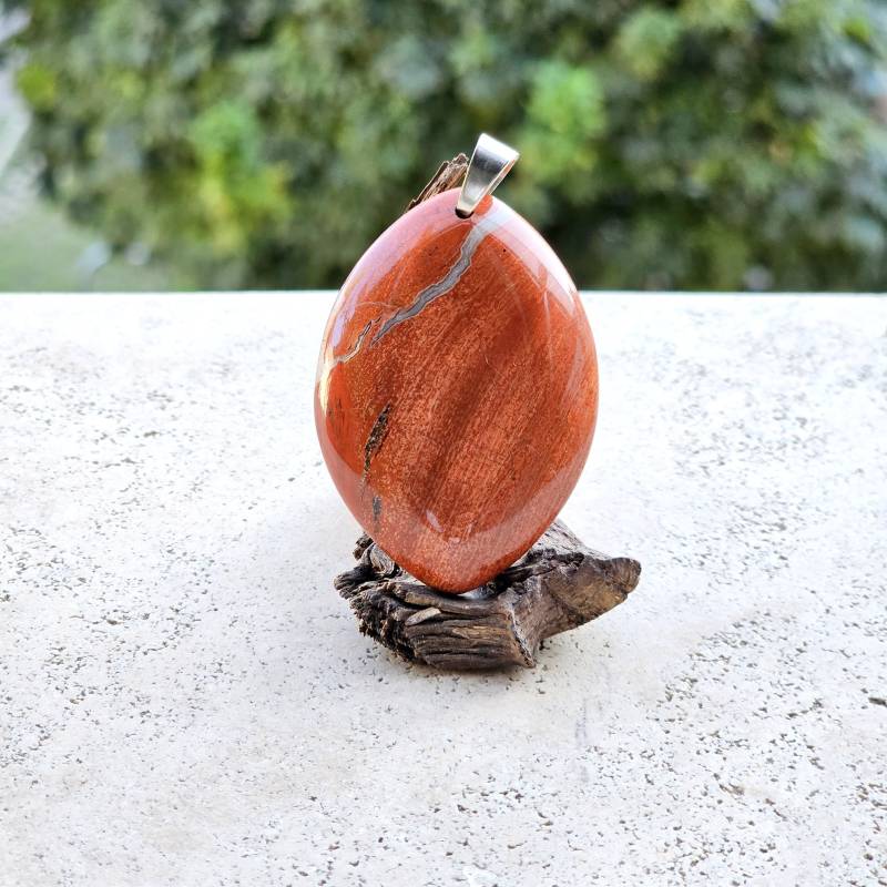 Terrakotta Achat Edelstein-Anhänger Mit Edelstahl Karabiner Verschluss von MissCitizenJewelry