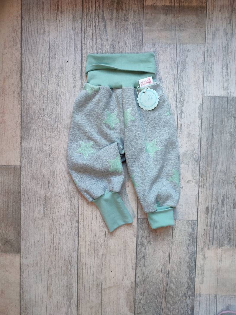 Kuschel Pumphose Glitzer Sterne Mint-Grau Kuschelfleece von MissDarcyDE