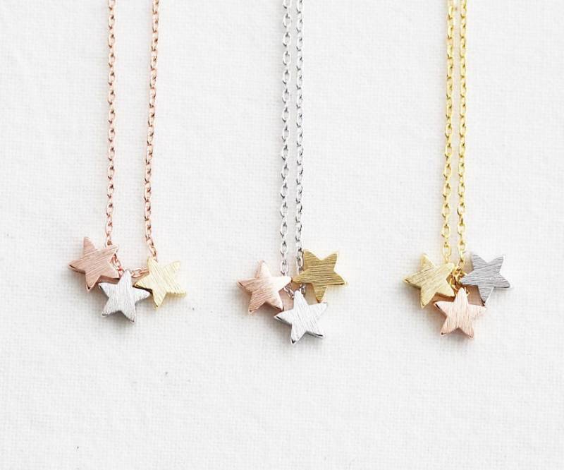 3 Sterne Halskette, Dreifarbiger Stern Gold, Silber, Roségold, Zierliche Sternkette, Hochzeitsgeschenke, Brautjungfer Geschenke 3 Sterne Halskette, Dreifarbiger Stern Gold, Silber, Roségold, Zierliche Sternkette, Hochzeitsgeschenke, Brautjungfer Geschenke von MissDiary