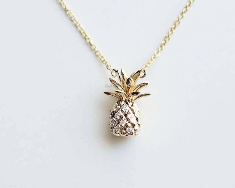 3D Kristall Ananas Halskette in Gold, Obst Halskette, Schmuck, Sommer von MissDiary
